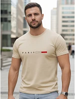 Pánske bavlnené tričko s nápisom PARIS, béžové, FashionStreet NX5139R Pánske bavlnené tričko s nápisom PARIS, béžové, FashionStreet NX5139R