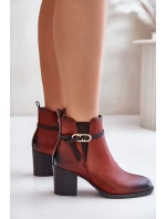 Botki Damskie Na Obcasie Słupku Ocieplane Z Paskiem Brązowe Zinithia