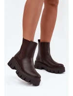 Botki Sztyblety Damskie Ocieplane Na Zamek Eko Skórzane Ciemnobrązowe Fivienne