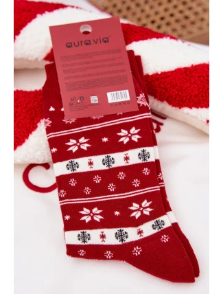 Pánske vianočné ponožky s líškou vo svetri - červené Pánske vianočné ponožky s líškou vo svetri - červené