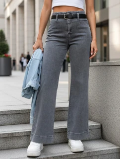 Dámske džínsy s vysokým pásom a širokými nohavicami sivé FashionStreet UY2908