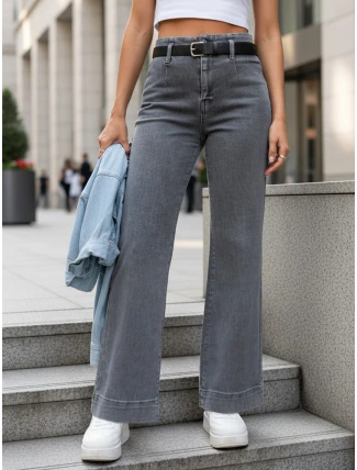 Dámske džínsy s vysokým pásom a širokými nohavicami sivé FashionStreet UY2908