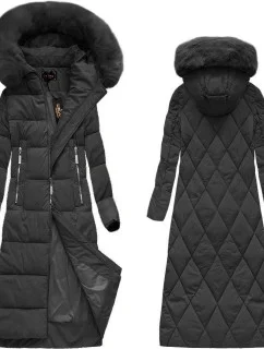 Čierna dlhá dámska zimná bunda s kapucňou (7688BIG)