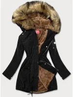 Dámska parka s kožušinovou podšívkou čierna (m-21506)