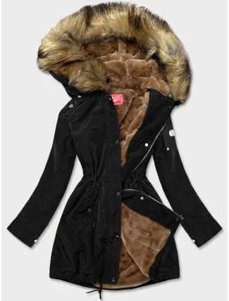 Dámska parka s kožušinovou podšívkou čierna (m-21506)