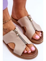 Damskie Klapki Z Ozdobnym Zamkiem Beżowe Lemar Clarence