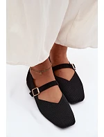 Baletky z pruhovaného materiálu s páskem a sponou Černé Calvra