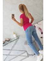 Blúzka s čipkovým výstrihom fuchsiová