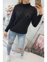 Sveter s polovičným rolákom a kosoštvorcovým vzorom čierny Sveter s polovičným rolákom a kosoštvorcovým vzorom čierny