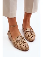 Ażurowe Baleriny Damskie Z Kokardką Beżowe Nestavia
