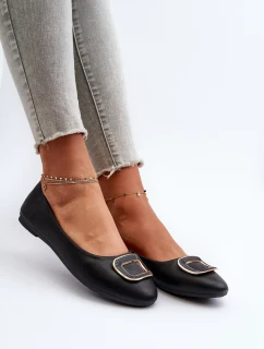 Baleriny Z Ozdobą Eko Skórzane Czarne Enicoria