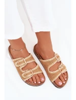 Szydełkowe Klapki Damskie Ze Złotymi Klamrami Camel Fenira
