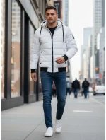 Pánska prešívaná zimná bunda s kapucňou biela FashionStreet TX5096 Pánska prešívaná zimná bunda s kapucňou biela FashionStreet TX5096
