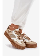 Sneakersy Damskie Na Platformie Z Podwójnym Sznurowaniem Panterka Złote Niteria