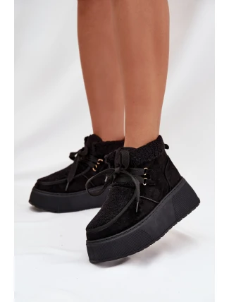 Śniegowce Damskie Na Platformie Z Futerkiem Czarne Florivelle