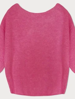 Voľný sveter v neónovej ružovej farbe s mašľou na chrbte (759ART)