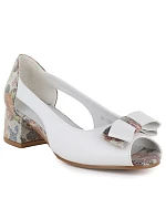 Blokové lodičky s otvorenou špičkou a mašľou biele Potocki 12812 Blokové lodičky s otvorenou špičkou a mašľou biele Potocki 12812