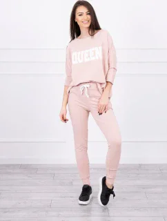 Sada s potlačou Queen tmavo púdrovo ružová