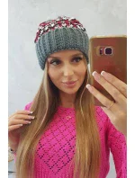 Dámska čiapka Iris K348 tmavo šedá + červená