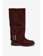 Ocieplane Kozaki Damskie Z Klamrami Czekoladowe Umbria