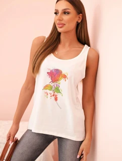 Dámska bavlnená blúzka s kvetinovou potlačou ecru