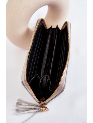 Duży Pikowany Portfel Z Paseczkiem Srebrny Jeffrey