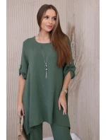 Súprava blúzka + nohavice s príveskom tmavá khaki