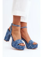Jeansowe Sandały Na Słupku Niebieskie Acrana