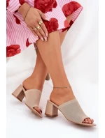 Klapki Damskie Na Obcasie Typu Słupek Beżowe Wenilan