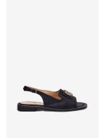 Eleganckie Sandały Damskie Na Płaskim Obcasie Z Ozdobą S.Barski KV51-082 Czarne