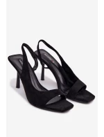 Dámské sandály na podpatku z eko semiše Černé Calvoria