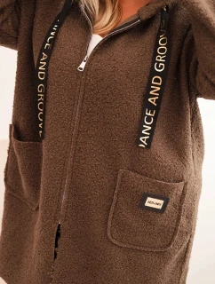 Dámska bunda Plus Size s kapucňou a vreckami camel