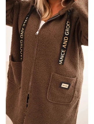 Dámska bunda Plus Size s kapucňou a vreckami camel Dámska bunda Plus Size s kapucňou a vreckami camel