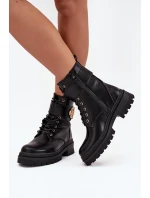 Botki Workery Damskie Ze Złotym Detalem Ocieplane Czarne Fiorena