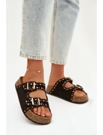 Dámské pantofle se zlatými sponami a knoflíky Černé Tervina