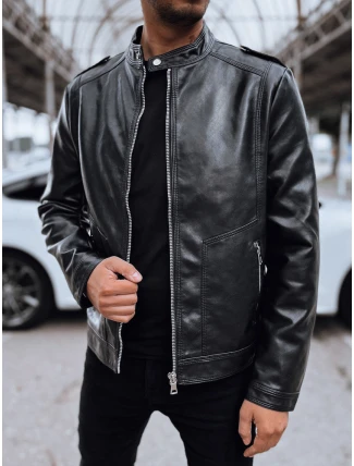Pánska kožená bunda čierna FashionStreet TX4714