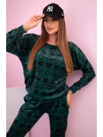 Dámska velúrová súprava s monogramom zelená + čierna