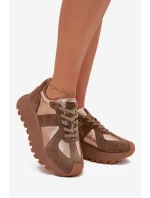 Zamszowe Sneakersy Damskie Ocieplane Na Platformie Big Star OO274A218 HI-POLY SYSTEM Brązowe