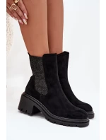 Botki Sztyblety Damskie Ocieplane Na Klocku Czarne Zoralia