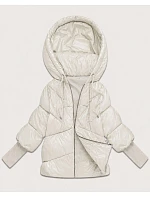 Dámska bunda s pletenými manžetami, oversize, farba ecru (B6078-9)