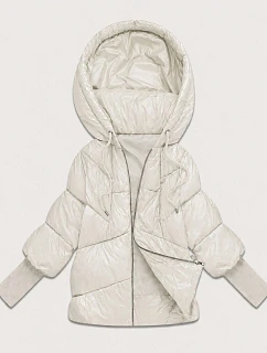 Dámska bunda s pletenými manžetami, oversize, farba ecru (B6078-9)