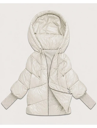 Dámska bunda s pletenými manžetami, oversize, farba ecru (B6078-9)
