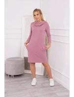 Šaty s kapucňou a vreckami tmavo ružové