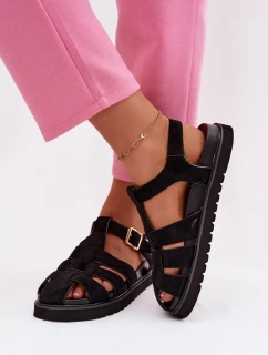 Dámské sandály Římské s zlatým sponou na platformě Černé Terelina