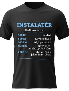 Pánske bavlnené tričko s potlačou - HOURLY ASSEMBLY - INSTALATÉR - čierna