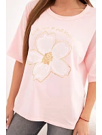 Dámska bavlnená blúzka oversize s kvetinovou potlačou candy pink Dámska bavlnená blúzka oversize s kvetinovou potlačou candy pink