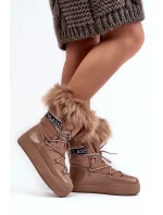 Damskie Śniegowce Sznurowane Ciemnobeżowe Santero