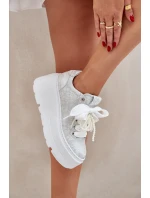 Skórzane Sneakersy Na Platformie CheBello 4658 Srebrne