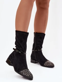 Botki Damskie Na Niskim Obcasie Ze Zdobieniem I Paskiem D&A MR52-165 Czarne