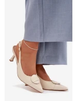 Dámské sandály na podpatku s ozdobným detailem světle béžové Mariae